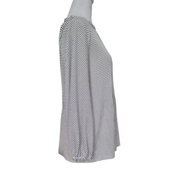 Adrianna Papell Top Blouse Women’s Medium White Black Polka Dot Long Sleeve - Picture 4 of 13